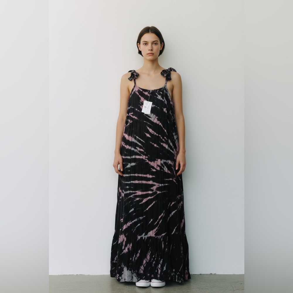 Raviya Black and Pink Tie-Dye Maxi with Tied Shoulder Straps